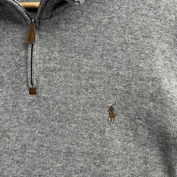 Polo Ralph Lauren 1/4 Zip Sweater Mens XL Gray Knit Estate Rib Flesh Pony Preppy - Picture 6 of 10